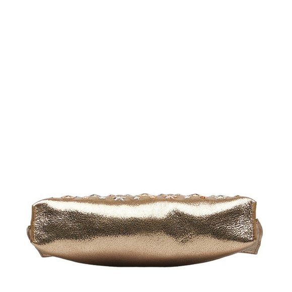JIMMY CHOO Star Studs Pouch Clutch Bag Second Gold Leather Women's - Picture 4 of 9
